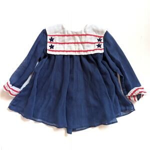 Vtg Youngland Dress Girls Sz 18-24m Blue Semi Sheer Patriotic Fourth of July